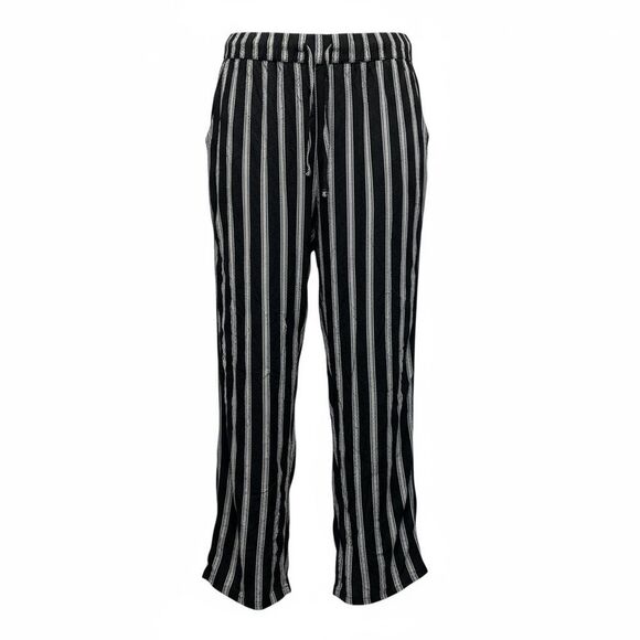 EUC Women’s Black and White Striped Elastic Waist Casual Ankle Pants - Size L - Picture 2 of 4